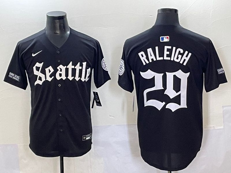 Men 2025 Seattle Mariners 29 Raleigh Black Five generations Joint Name Nike MLB Jersey style 62346